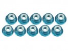 3RACING 4mm Aluminum Flanged Lock Nuts (10 Pcs) - Light Blue - 3RAC-NF40/LB