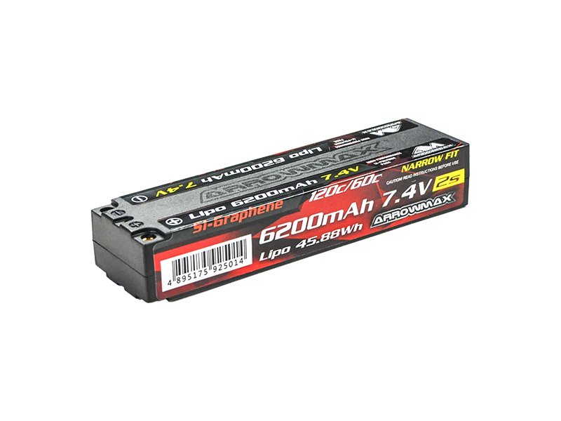 Arrowmax AM-700121 AM Lipo 6200mAh 2S TC Narrow - 7.4V 60C Continuous 120C Burst (Si-Graphene)