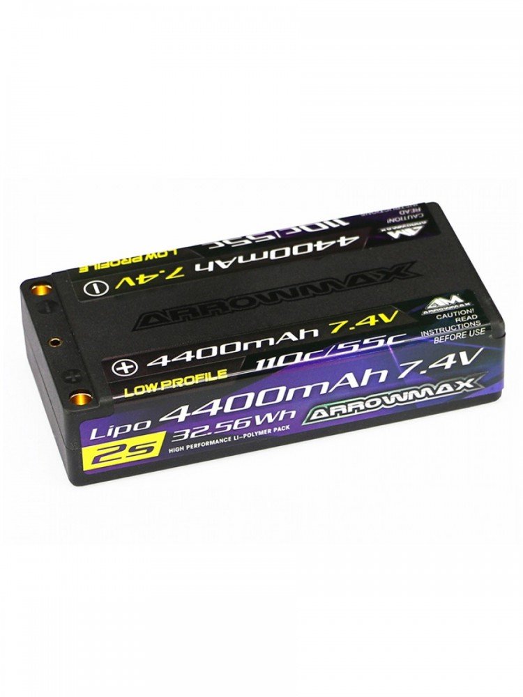 Arrowmax AM-700211 AM Lipo 4400mAh 2S Shorty Low Profile - 7.4V 55C Continuos 110C Burst