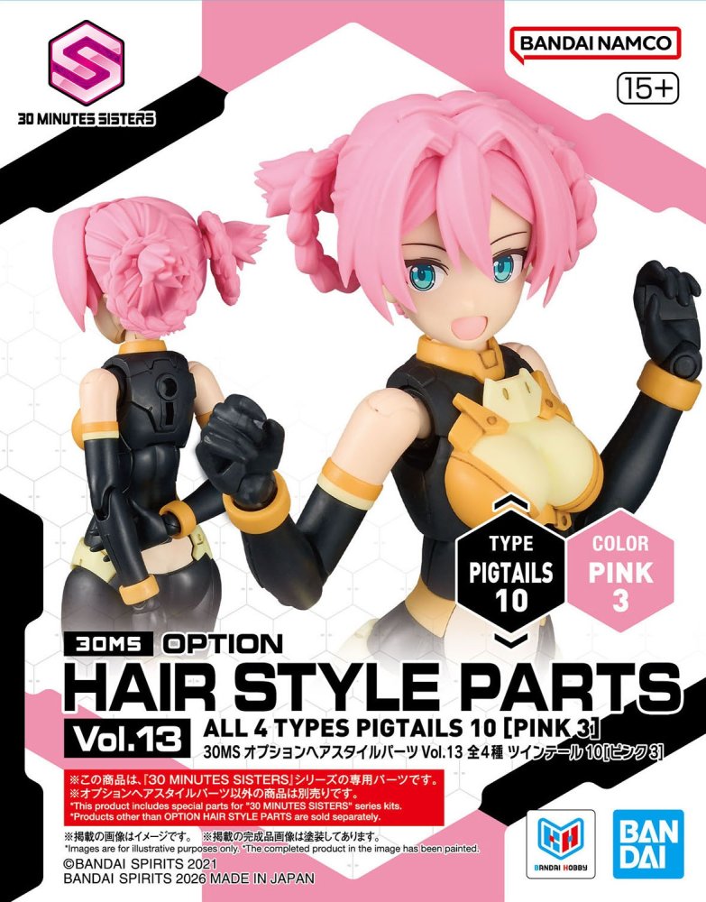 Bandai 5072562-PI - 30MS Option Hair Style Parts Vol.13 (Type Pigtails 10, Color Pink 3)