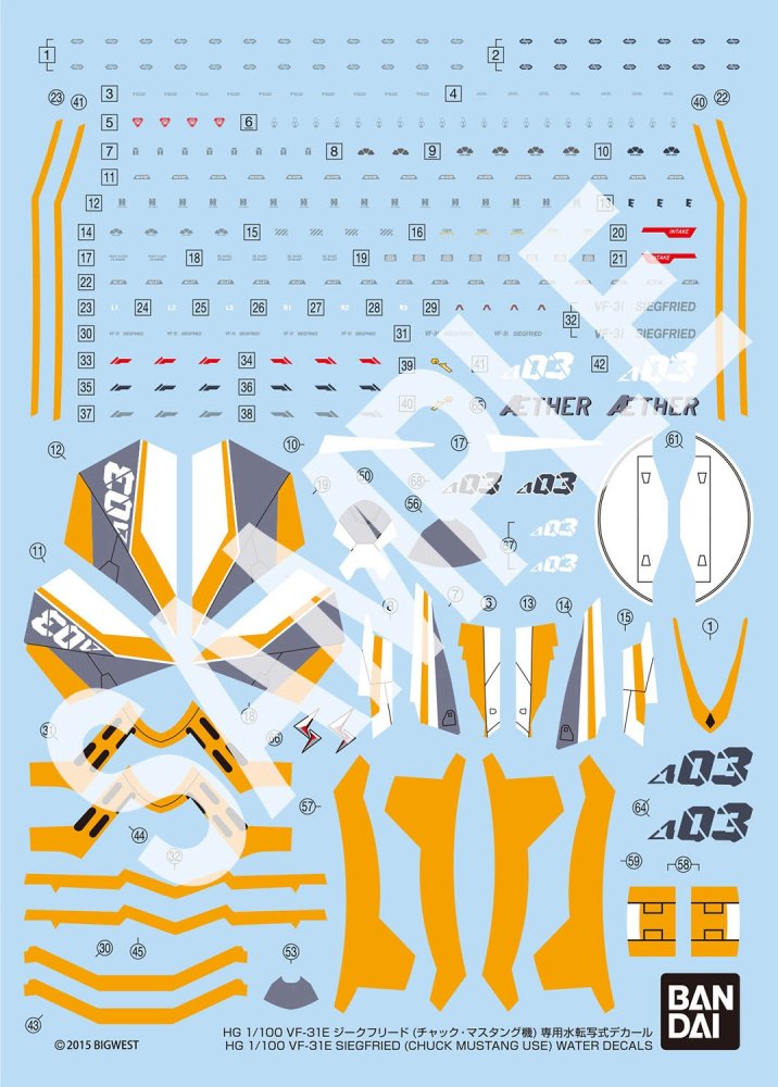 Bandai 5072547 - HG 1/100 VF-31E Siegried (Chuck Mustang Use) Water Decals