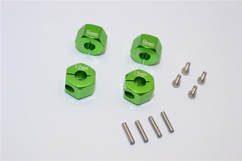 Axial Racing SCX10 Alloy Hex Adapter (12mmx9mm) - 4pcs set For Axial Racing EXO,Scx10,Wraith - GPM AX010/12X9MM