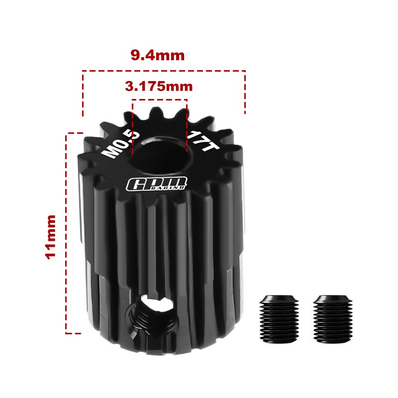 40Cr Steel Motor Gear 17T ( Module:0.5mm, Motor Tooth Diameter:3.175mm) - GPM MG317T/0.5M