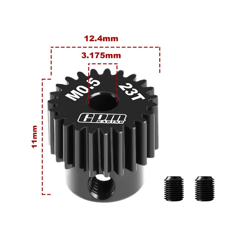 40Cr Steel Motor Gear 23T ( Module:0.5mm, Motor Tooth Diameter:3.175mm) - GPM MG323T/0.5M