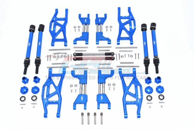 TRAXXAS MAXX MONSTER TRUCK Aluminum Front + Rear Upper+Lower Arms+Front + Rear Adjustable CVD Drive Shaft+Hex Adapter+Wheel Lock+Stainless Steel Adjustable Front Steering Tie Rod(widening Kit) - 88pc set - GPM TXMS100