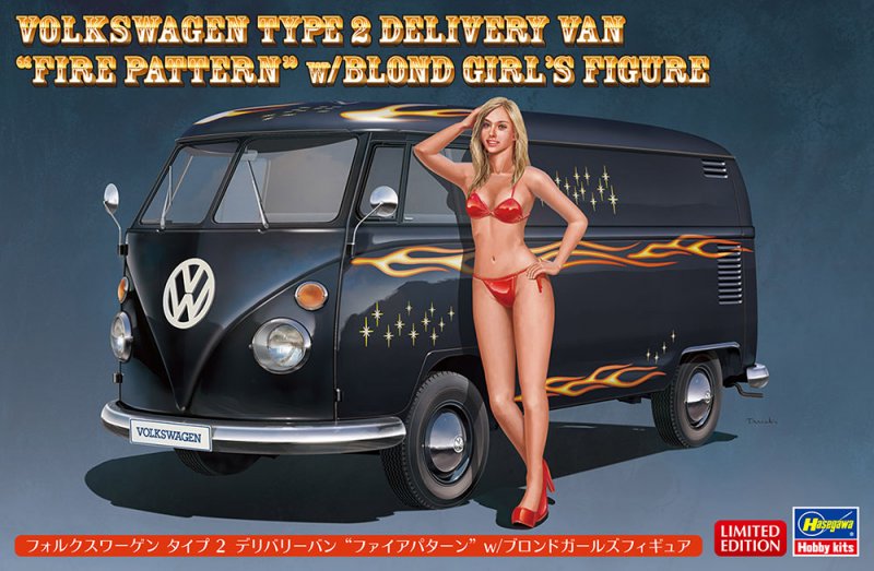 Hasegawa 52264 - 1/24 Volkswagen Type2 Delivery Van Fire Pattern w/Blond Girl\'s Figure SP464