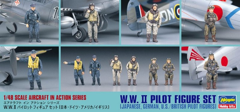 Hasegawa 36107 - 1/48 WWII Pilot Figure Set (Japanese, German, U.S./British) X48-7