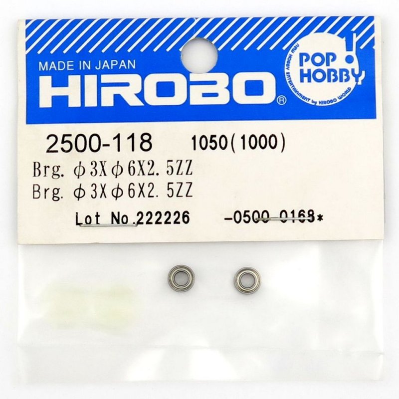 HIROBO 2500-118 BALL BEARING 3 X 6 X 2.5 MM 2PCS #63ZZ #2500118