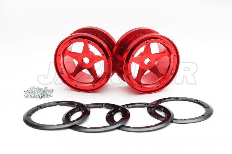 Aluminum 2.2\'\' 5-Spokes Black Wheels 2pcs set - Red