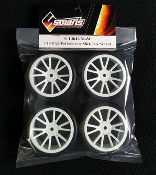 Solaris S-T40JGM4W 1/10 High-Performance Slick Tire Set 40-J Spoke Wheel (4 pcs/set)