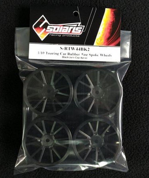 Solaris S-RTW44BK2 1/10 Touring Car Rubber Tire Spoke Wheels Black w/o Cap (4 pcs)