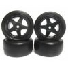 Team Powers Mini Rubber Tire Set ( Pre-Glued, 36R, 1set 4pcs, Blk) - for any Tamiya M-chasis car or Mini 1:10 Touring car (TP-MPG3604) (Blk)