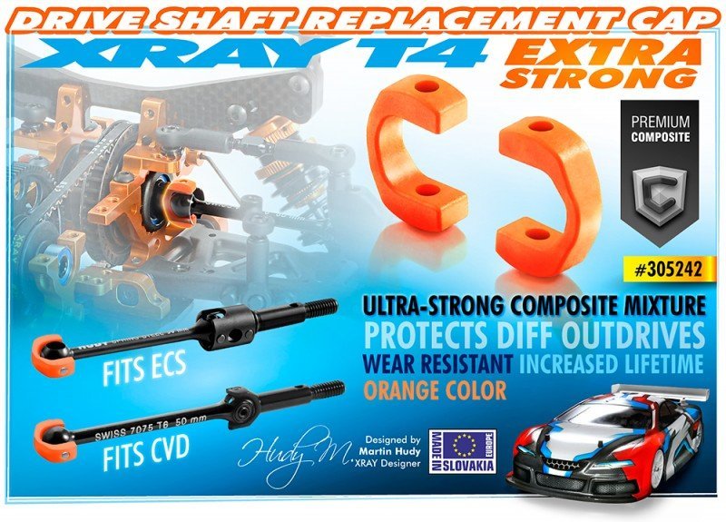 XRAY 305242 Composite 3.5mm Drive Shaft Caps Orange Kit