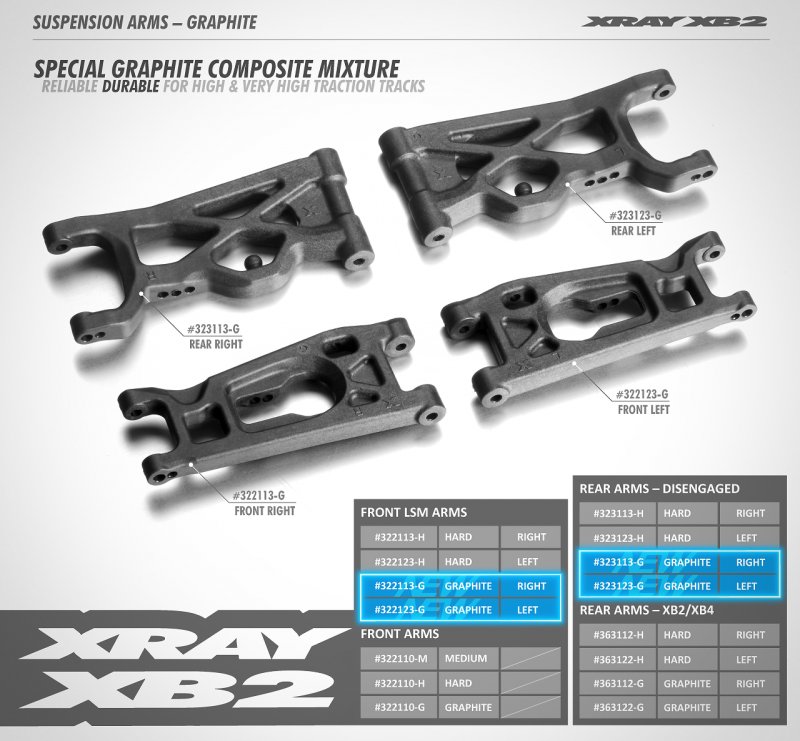 XRAY 323113-H - Composite Disengaged Suspension Arm Rear Lower Right - Hard