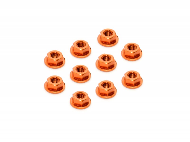 XRAY 960241-O - Aluminium Nut M4 With Serrated Flange - Orange (10)